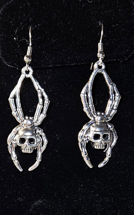 Silver Dangle Spider Skull Face